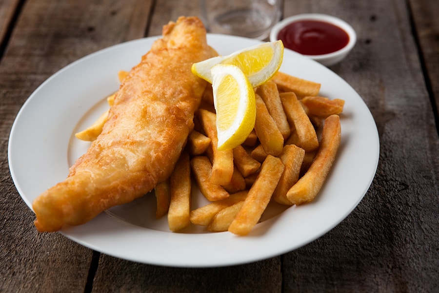 battered fish and chips with lemon - fish and chips Gold Coast